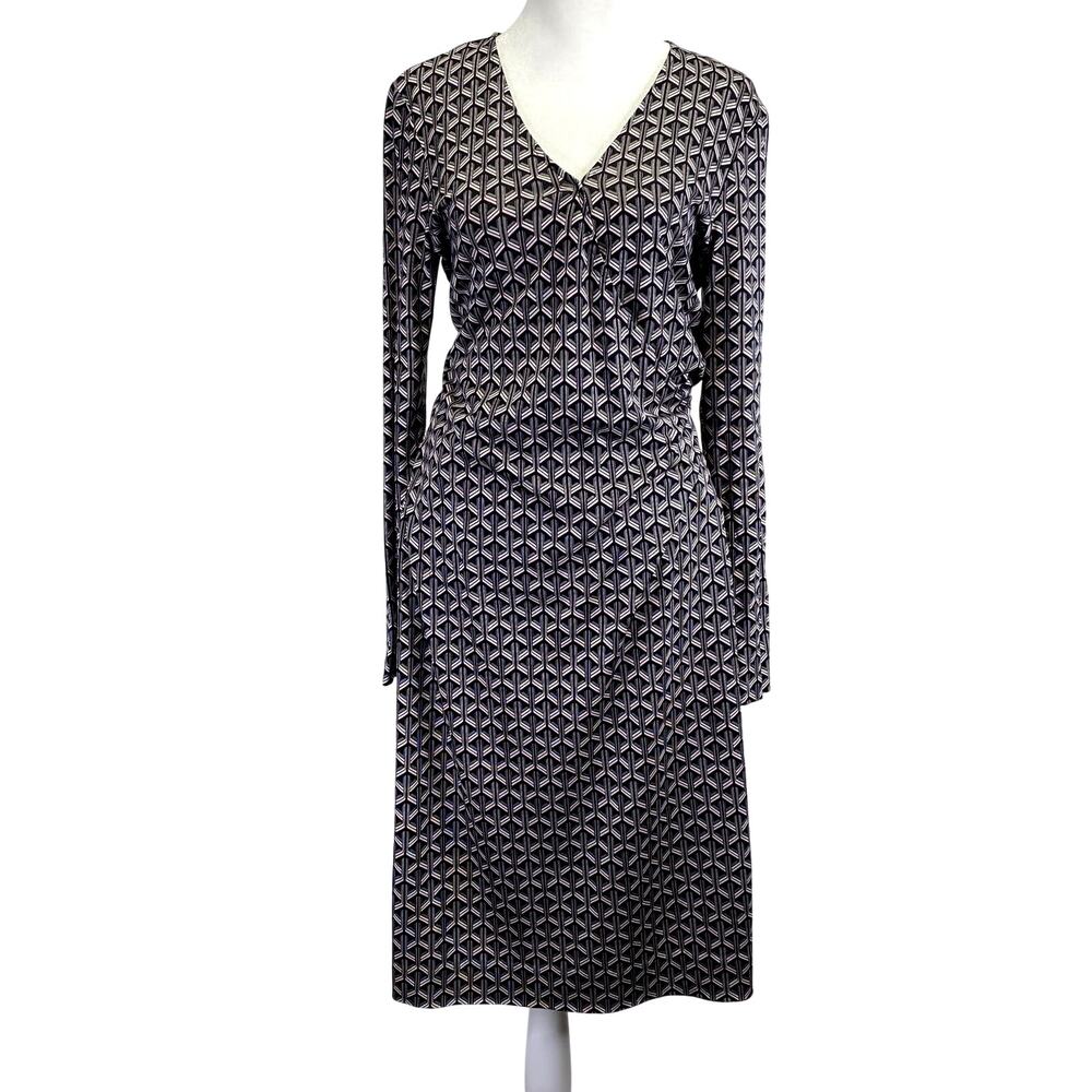 Diane Von Furstenberg Karis Faux Wrap Dress Size 6 Geomatric Silk Black Pink DVF